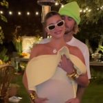 Hailey Bieber Wears Nude Butter Yellow Dress To Baby Shower